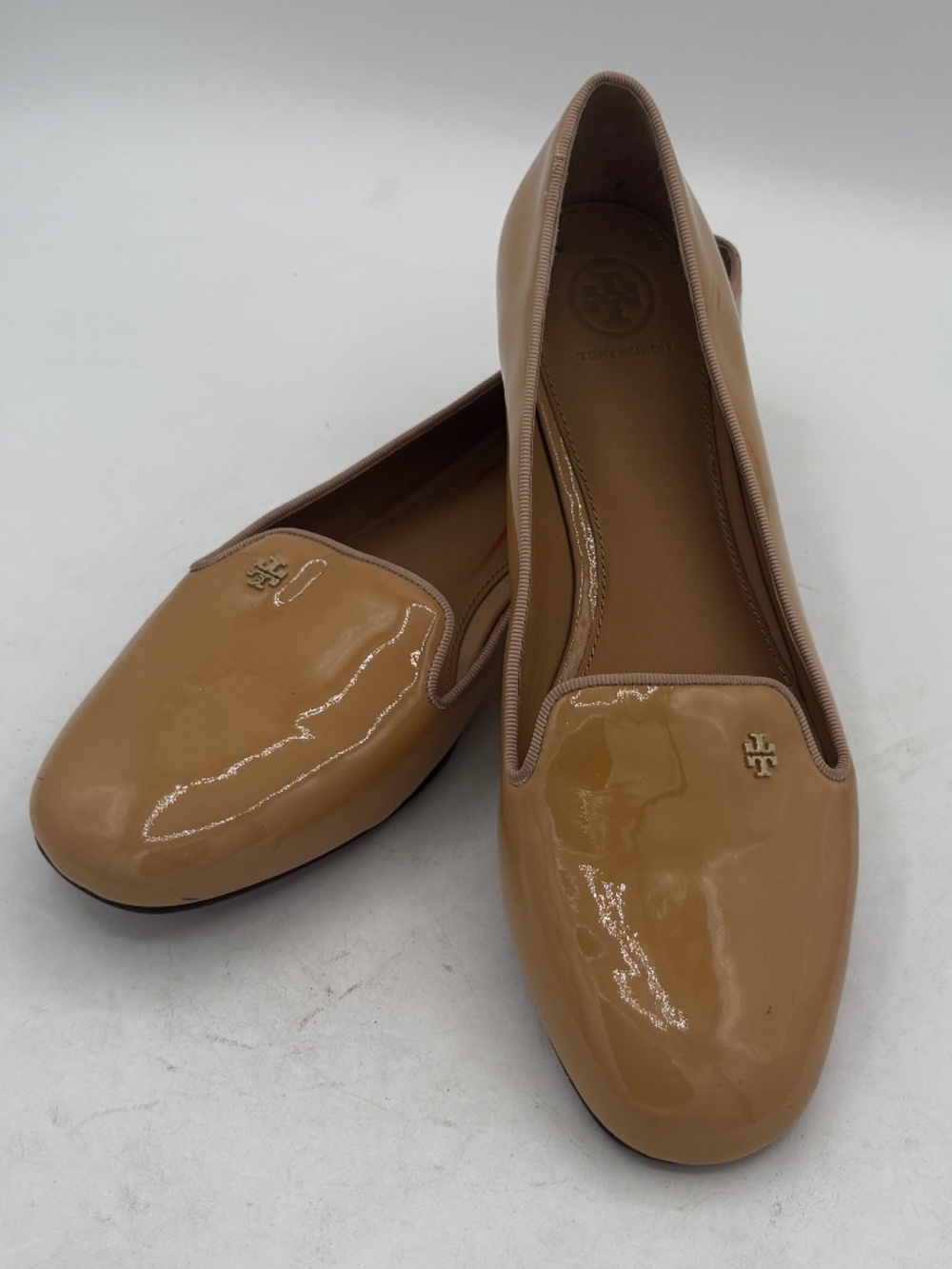 TORY BURCH Samantha Smoking Slipper Patent Leather Tan Loafers SZ 10.5